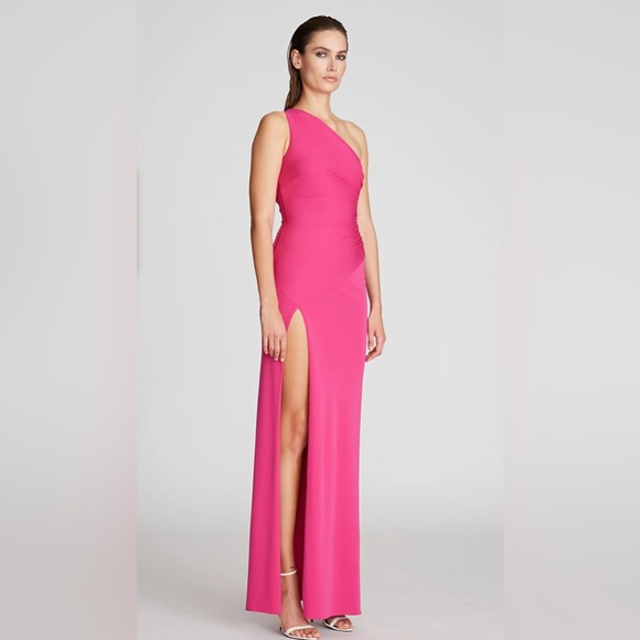 Halston NWT Malia One-Shoulder Matte Jersey Evening Gown Dress in Berry- Size 0 - Picture 4 of 12